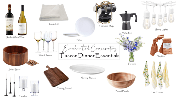 How To Host A Tuscan Inspired Dinner Party Enchanted Conservatory   Tuscan Dinner 1 600x338 